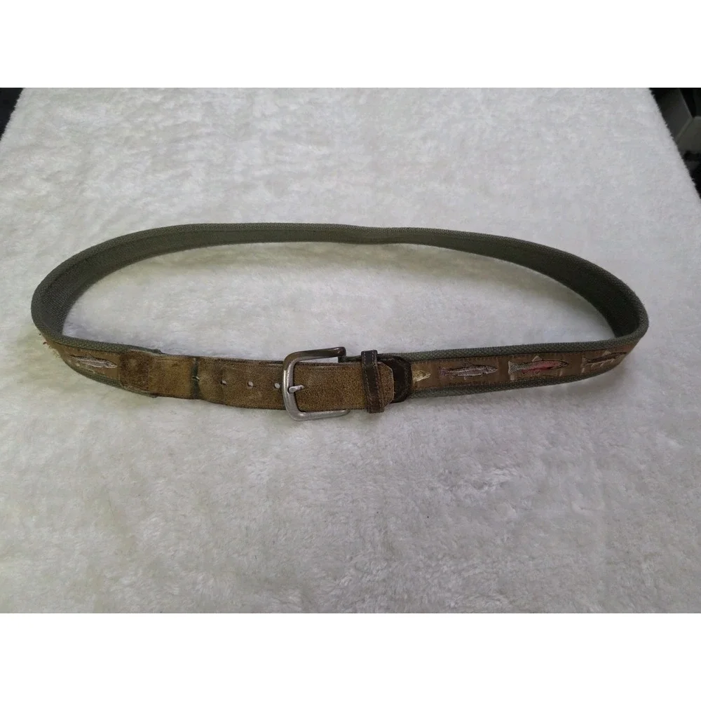 Bison Design Fly Fishing Belt USA Canvas Mens Size 34 trout‎  web leather Fish